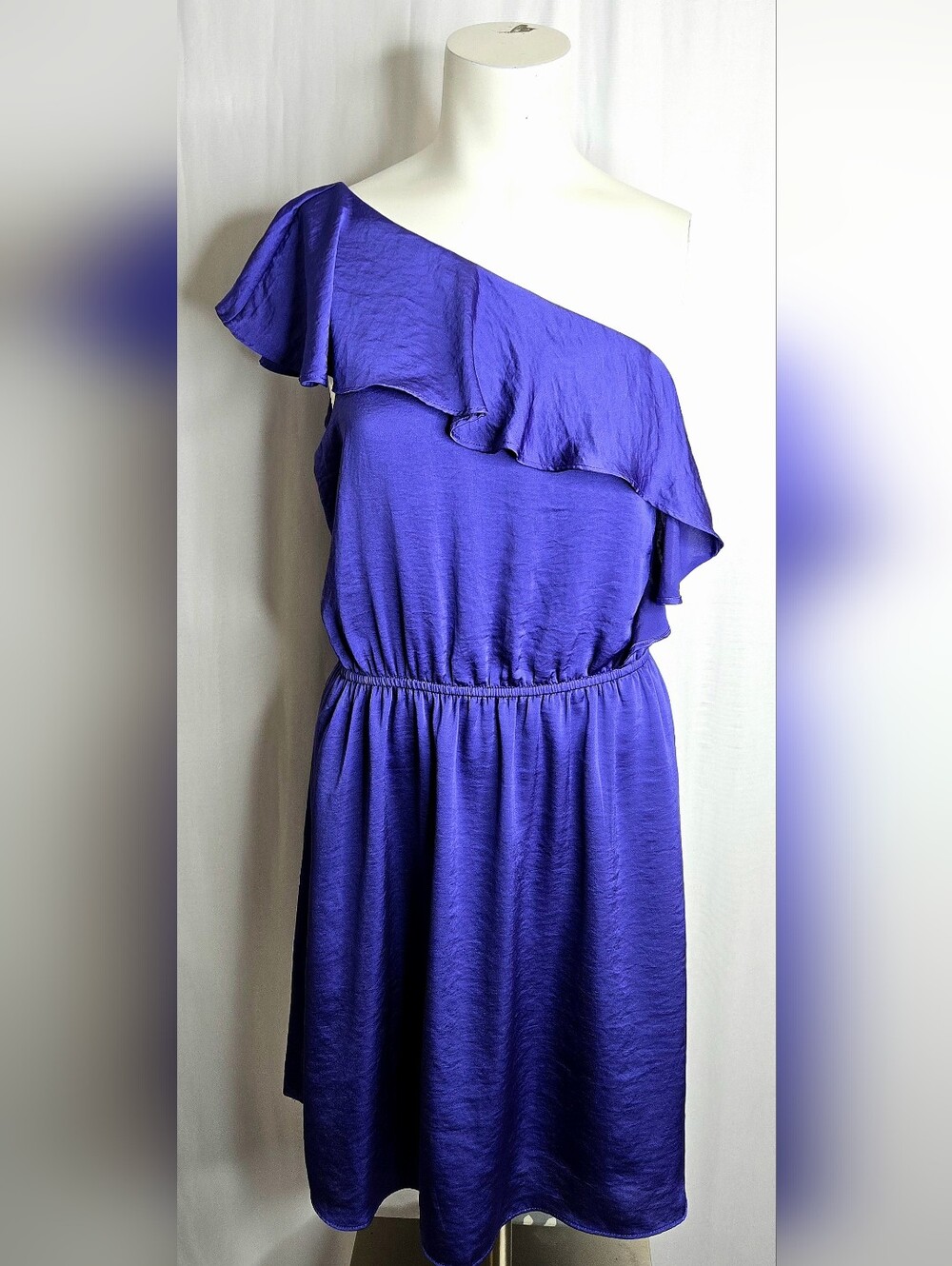 BCBGeneration Purple Satin One Shoulder Ruffle Dress Size M